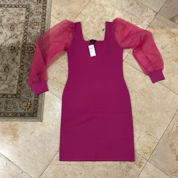 hot pink short dress with sleeves Sheath Hot Pink Sequins Scoop Neck Tight Short Homecoming Dresses, MH656 main image 1